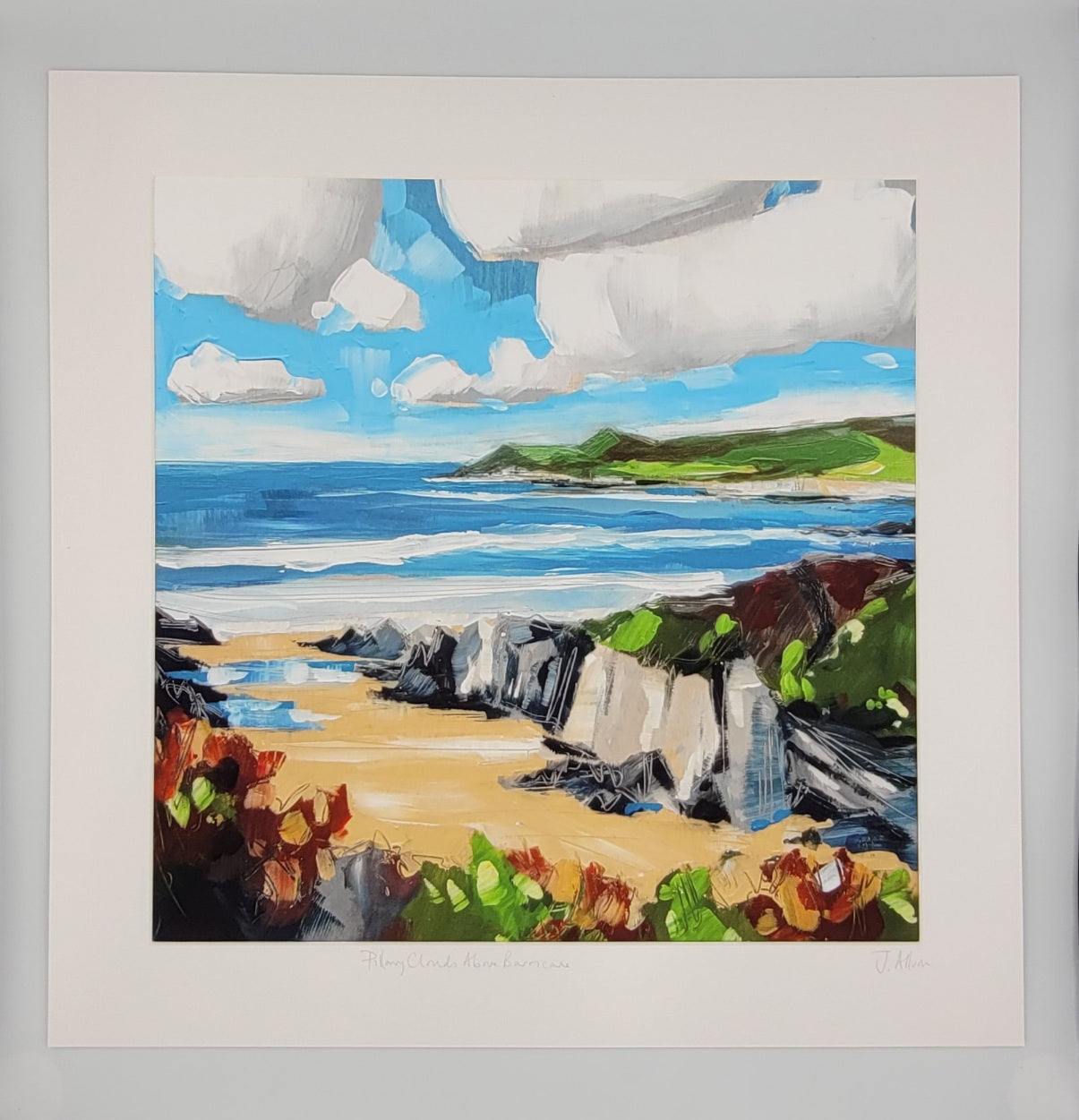 Pillowy Clouds above Barricane. Art Print by Jo Allum