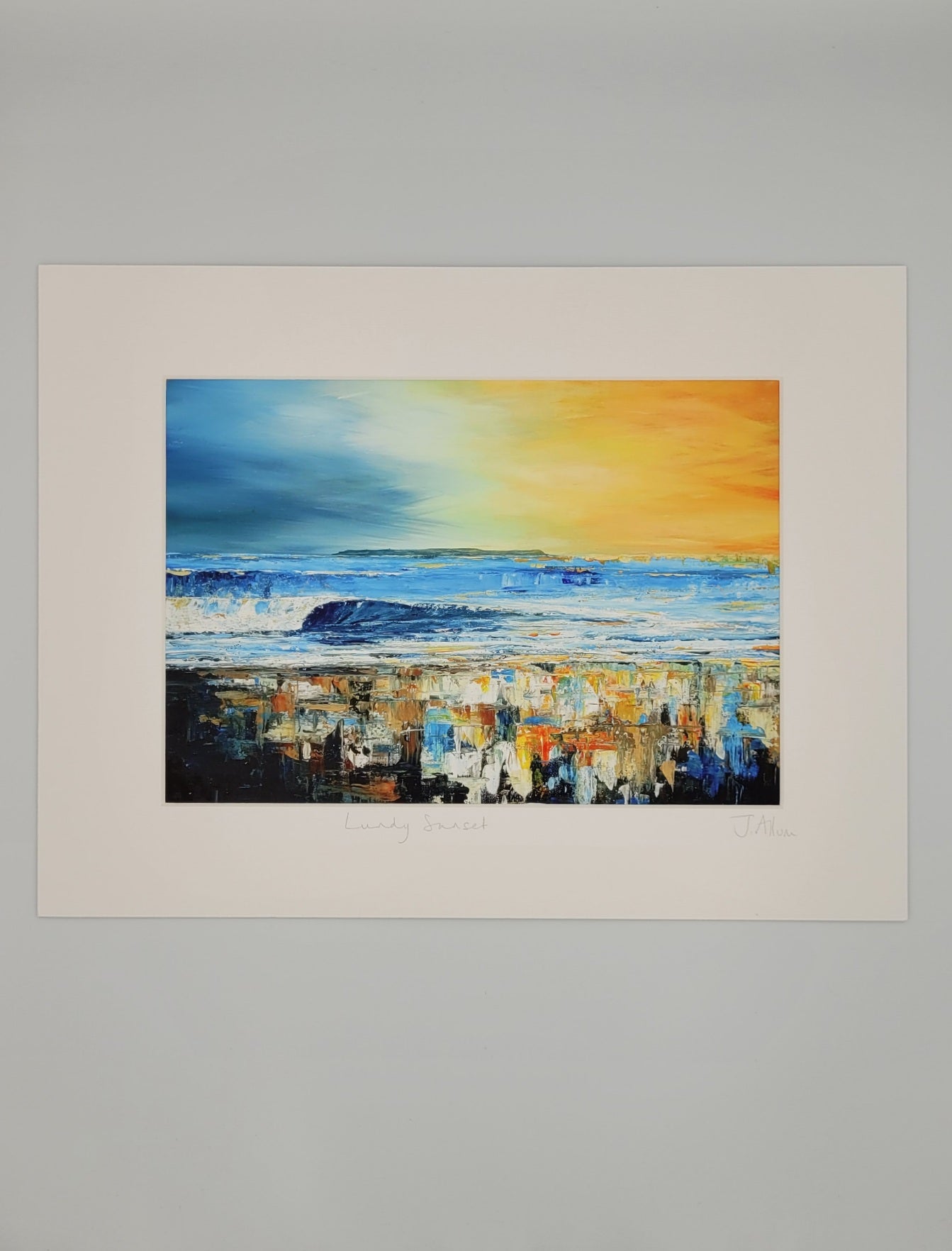 Lundy sunset. Art print by Jo Allum