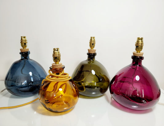 Recycled Glass Lamps. Contact for available sizes and colours!