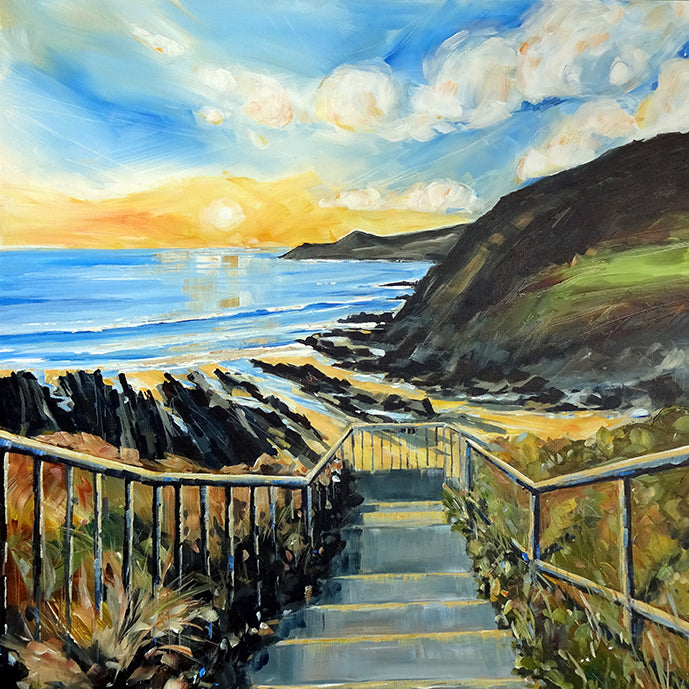 Combesgate Steps. Art Print by Jo Allum
