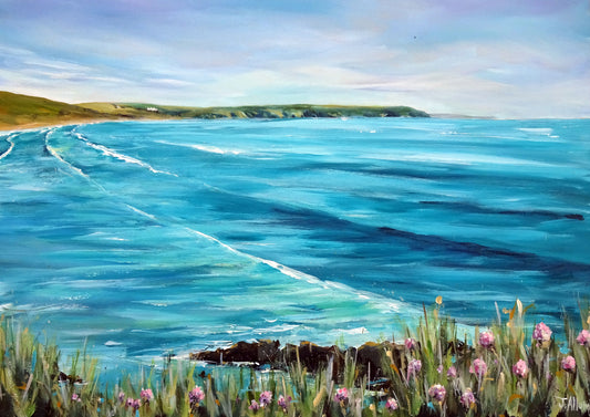 High tide Woolacombe. Art print by Jo Allum