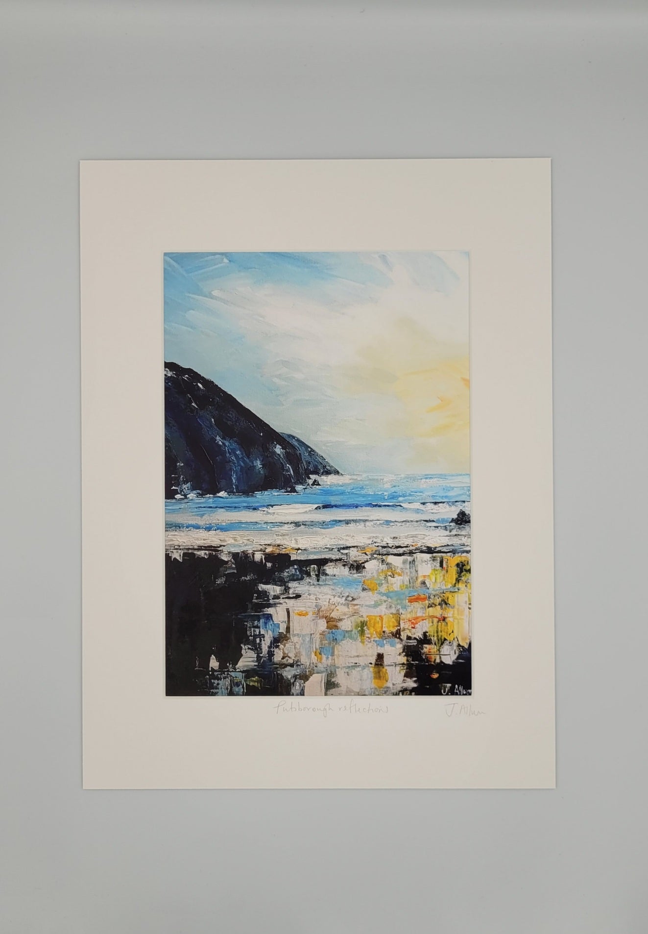 Putsborough Reflections. Art print by Jo Allum