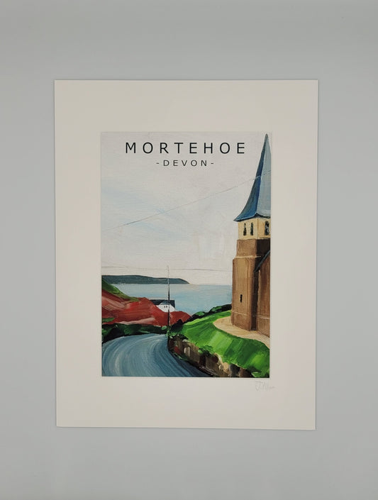 Chapel hill Mortehoe. Poster style art print by Jo Allum