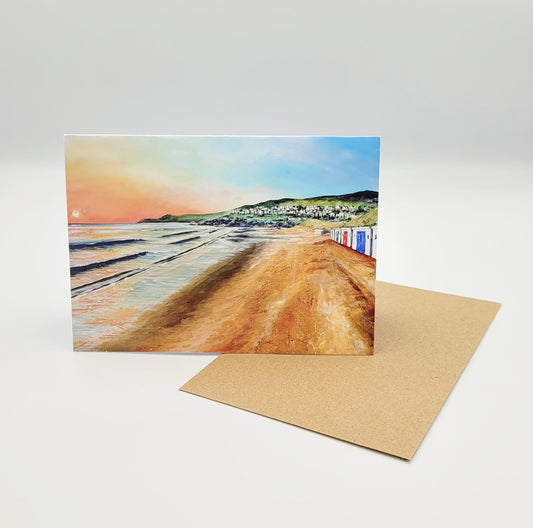 Beach Huts at Sunset Greetings Card