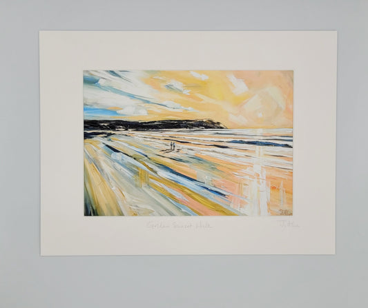 Golden sunset walk. Art print by Jo Allum