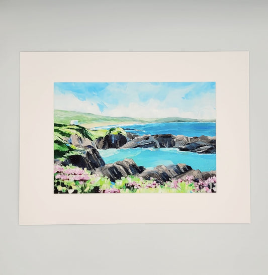 Sea Pinks and Turquoise Seas. Art print by Jo Allum