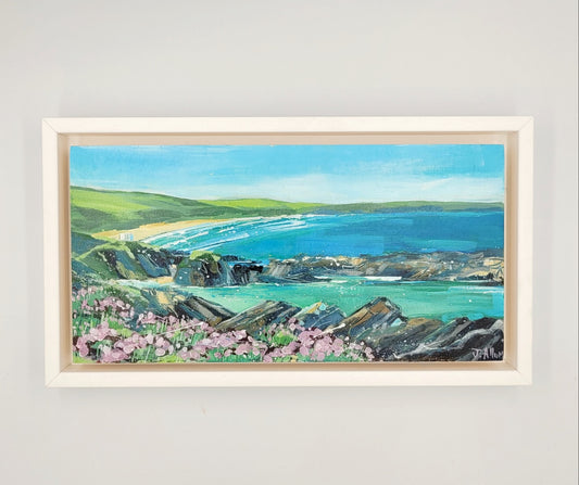 Sea Pinks and Turquoise Seas III. Original painting by Jo Allum