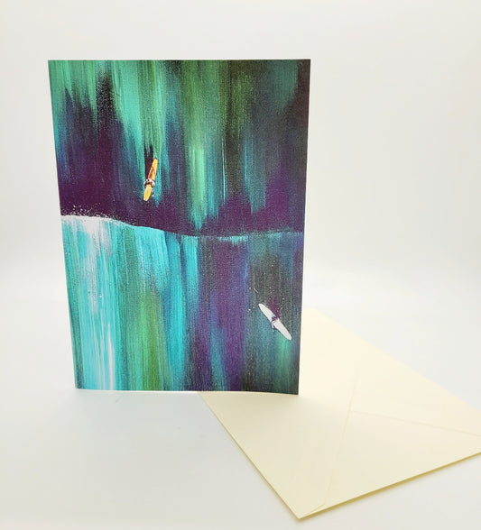 Aerial Surfers Green Greetings Card