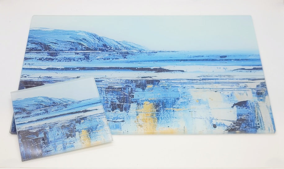 Baggy blues glass worktop saver, table mats or coaster