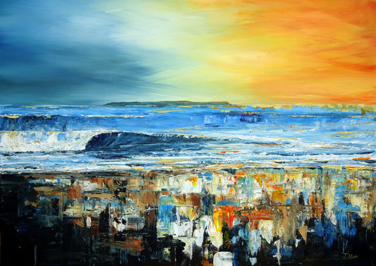 Lundy sunset. Art print by Jo Allum