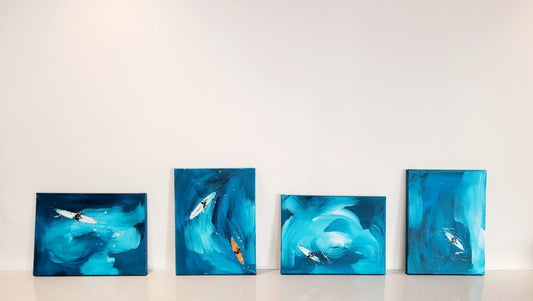 Set of 4 Aerial surfer paintings on canvas