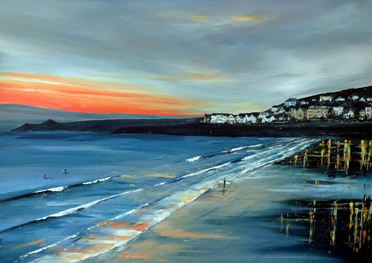 Sunset surf. Art print by Jo Allum